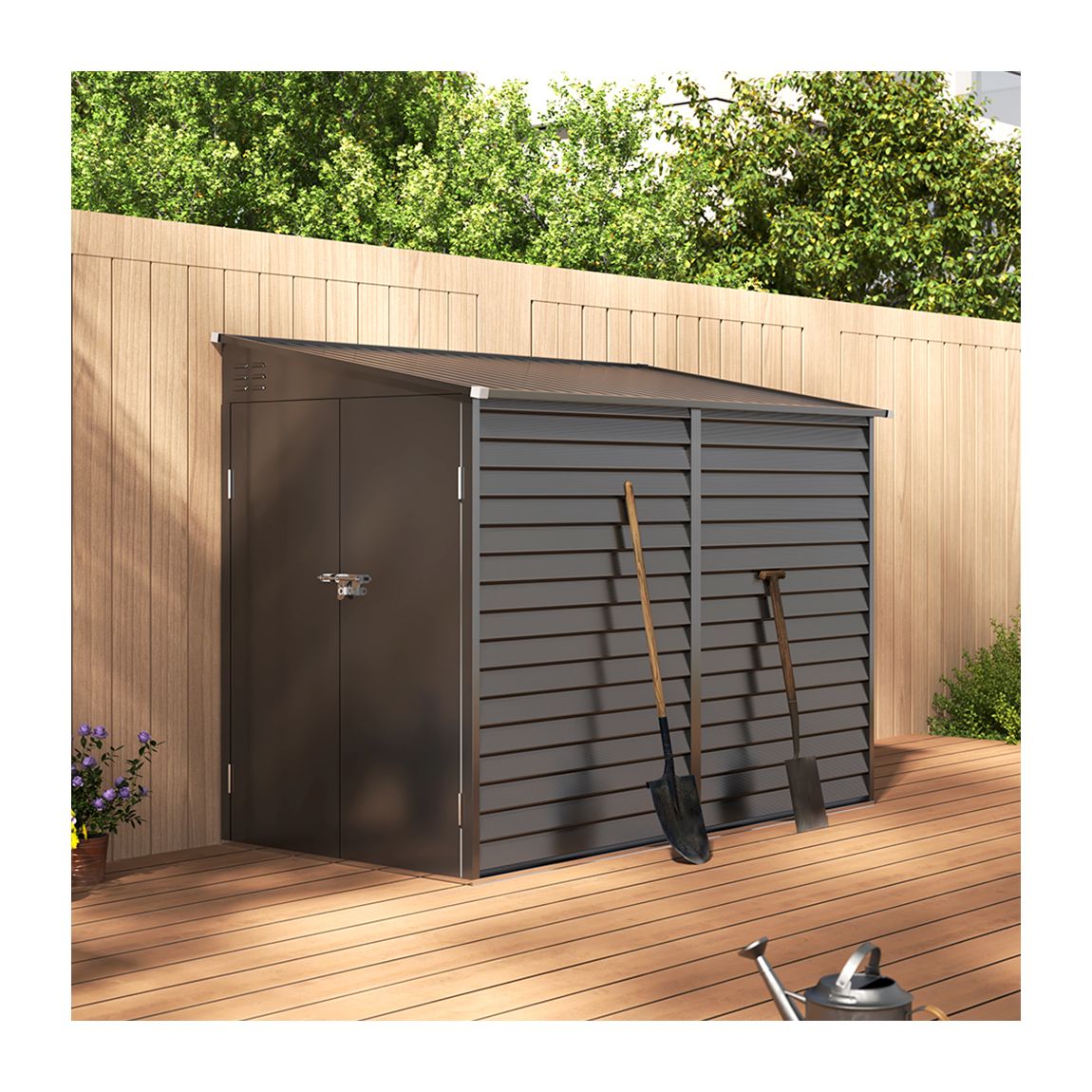 Medium Black Garden Pent Shed with Side-openning Door and Lean-to Roof main product photo
