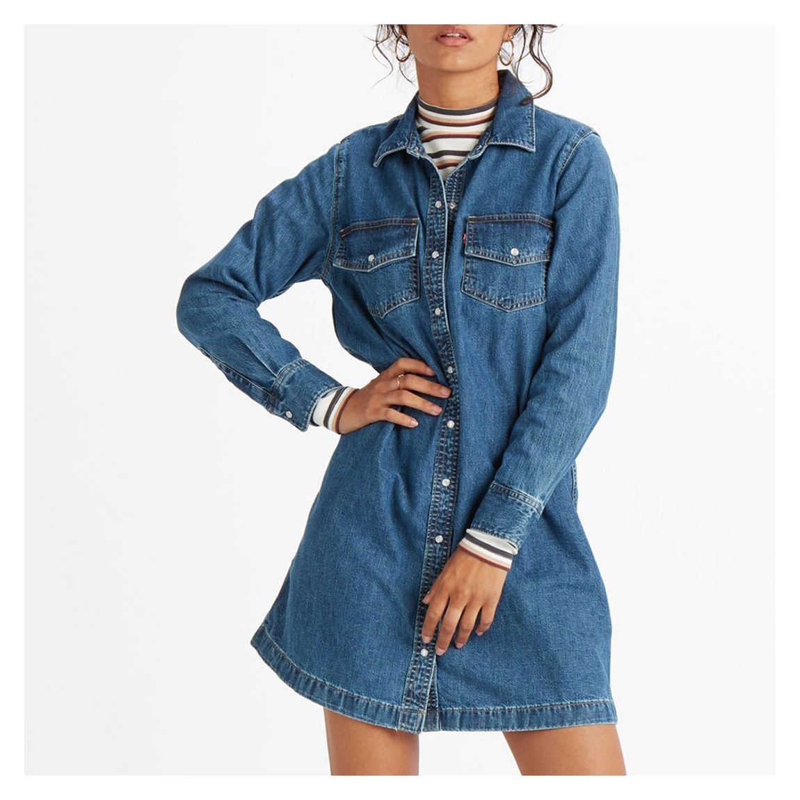 Mid Blue Straight Fit Denim Shirt Dress main product photo