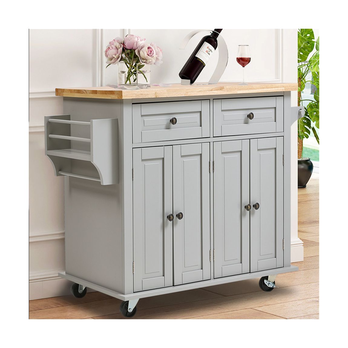 Large White 4-Door Wheeled Kitchen Trolley main product photo