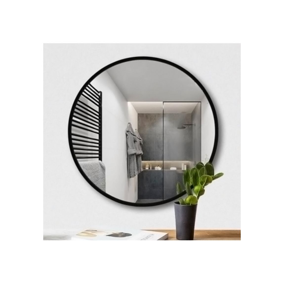 Large Metal Framed Black Round Wall Mirror main product photo