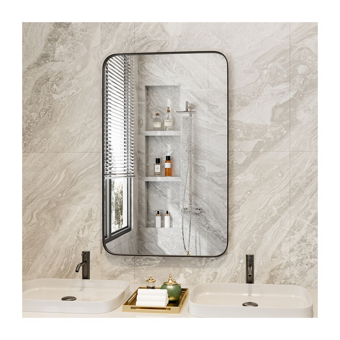 Large Black Aluminum Frame Wall Mirror main product photo