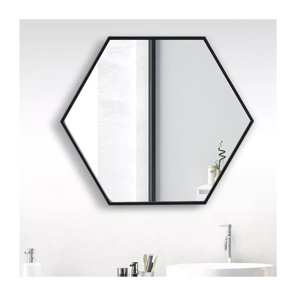 Large Black Hexagon Vanity Wall Mirror main product photo