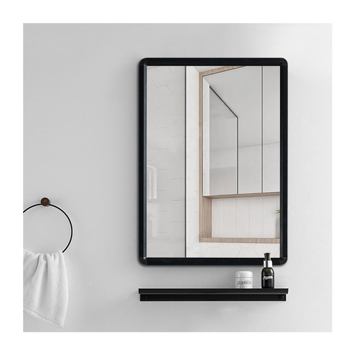 Medium Black Frame Bathroom Hanging Wall Mirror main product photo