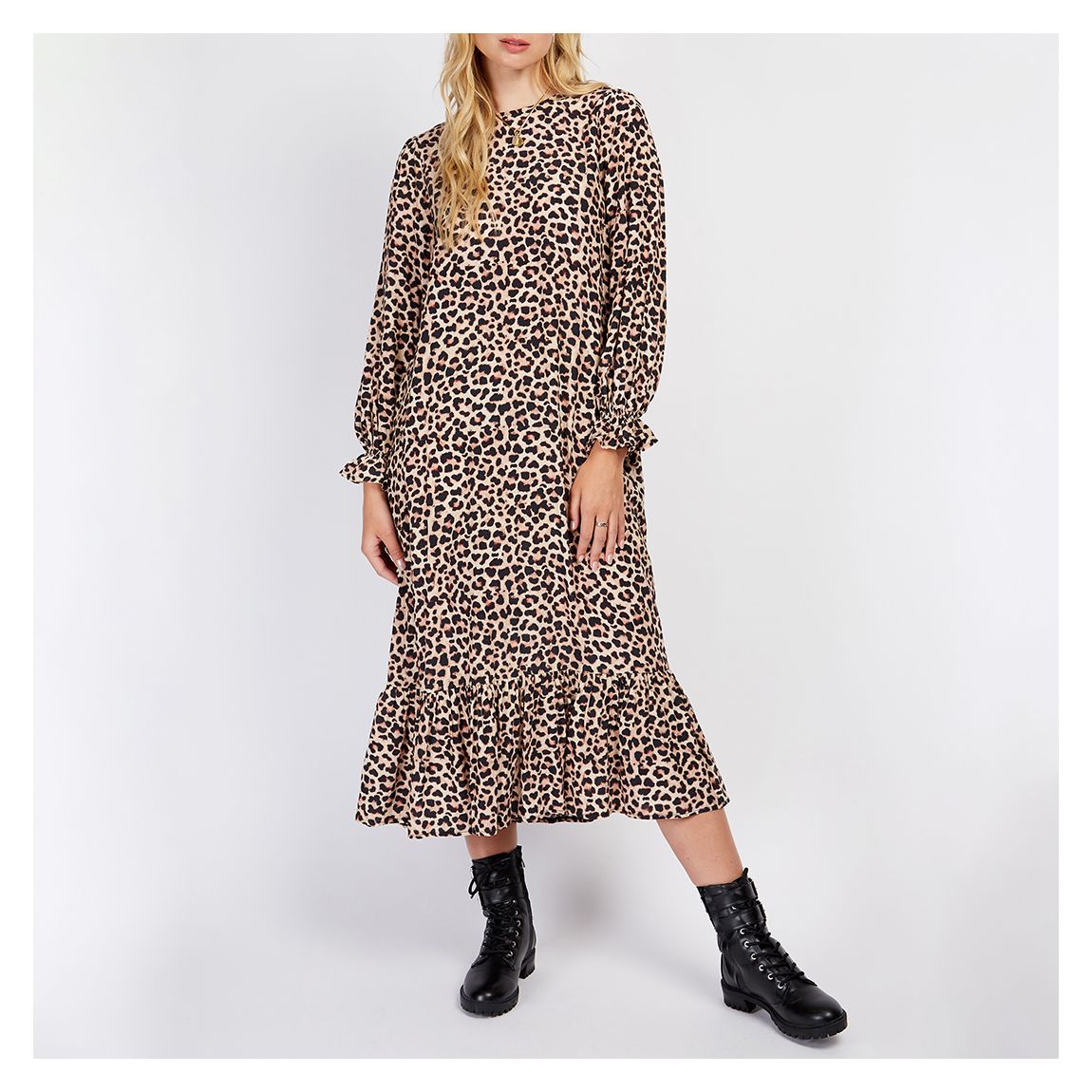 Leopard Print Tiered Smock Dress main product photo