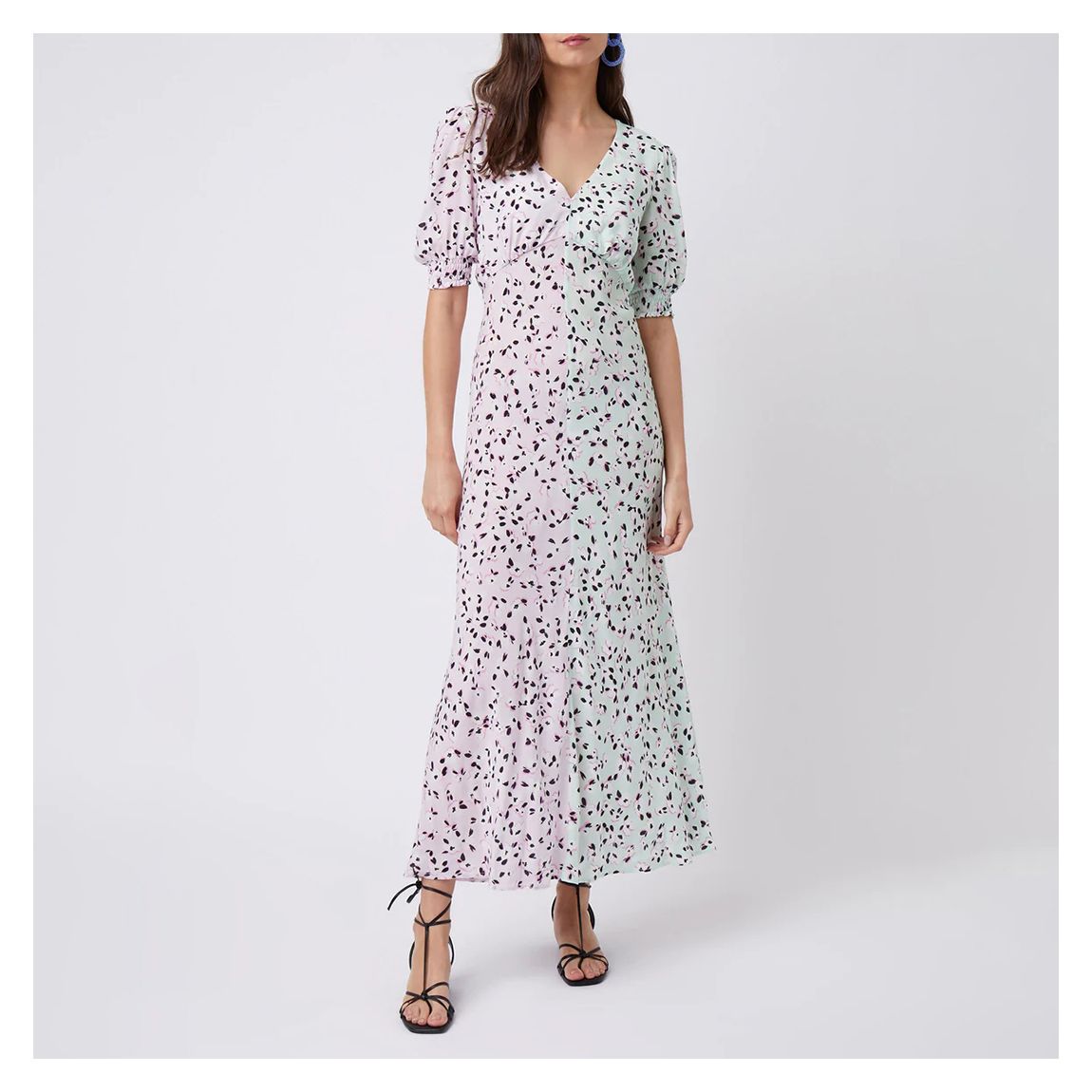 Pastel Pink/Green V Neck Midi Dress main product photo