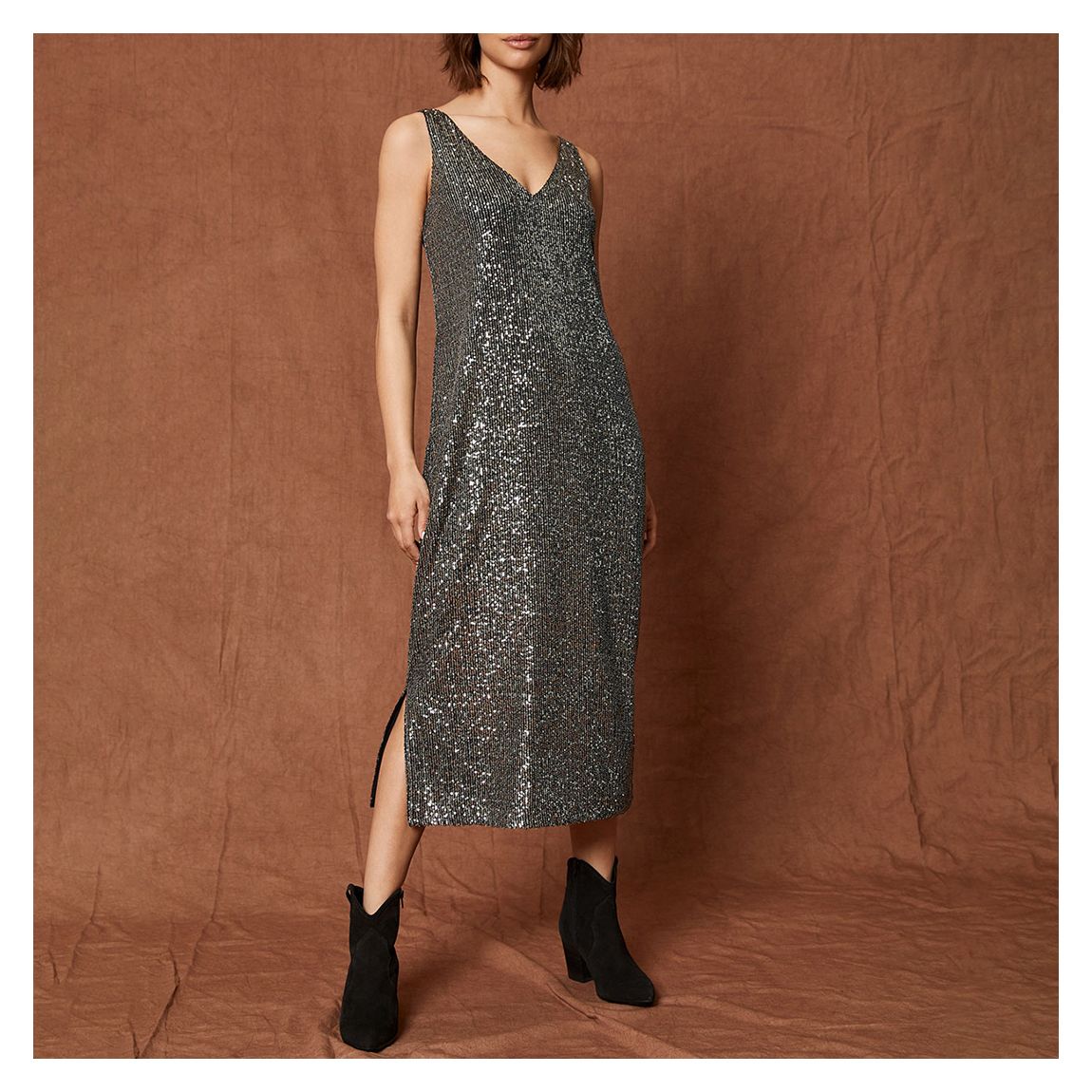 Dark Silver Sequin Midi Dress main product photo