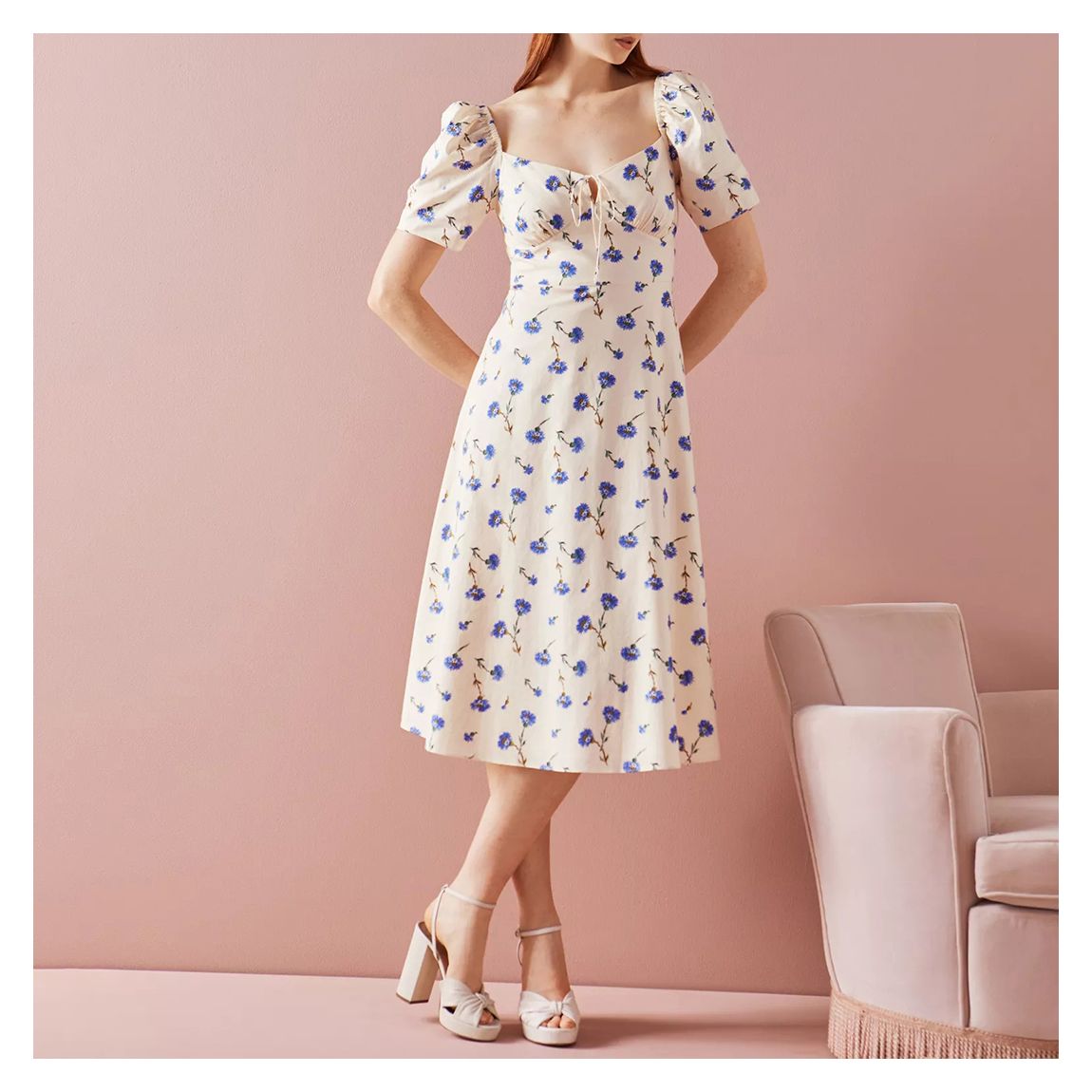 Cream Floral Phelia Cotton Dress main product photo