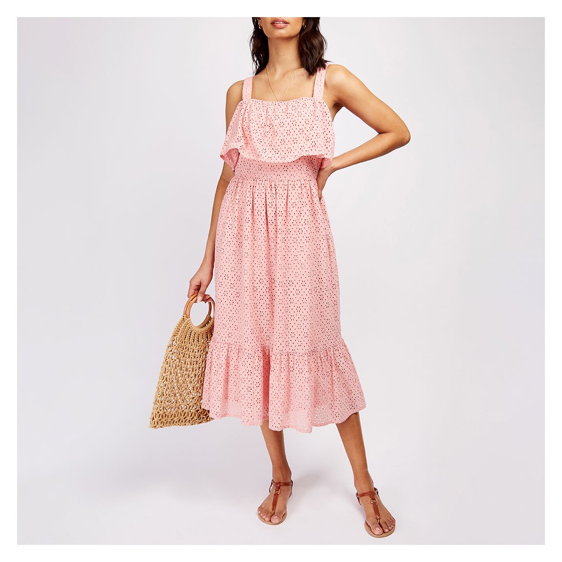 Pink Broderie Overlay Midi Dress main product photo