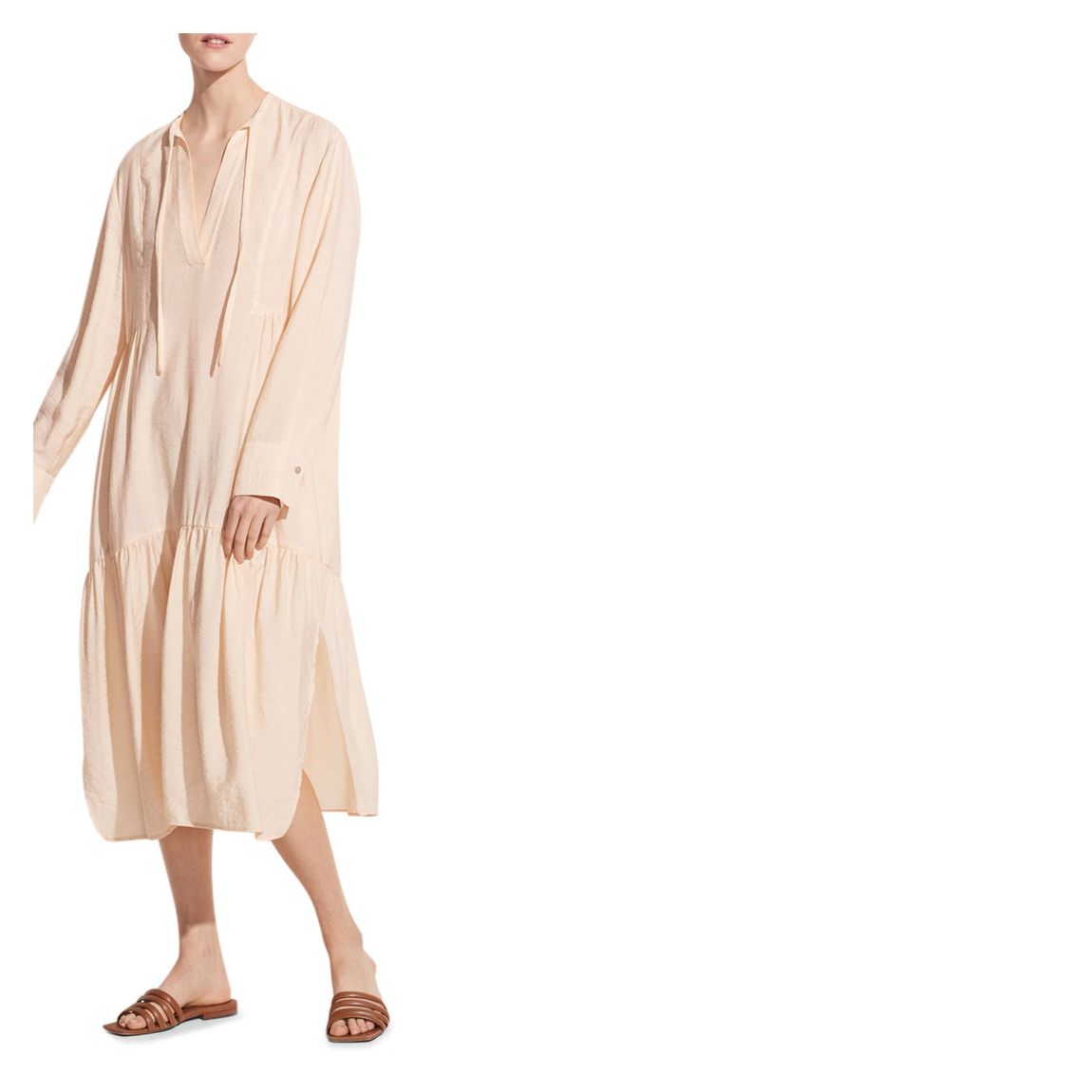 Cream Tiered Tie Neck Dress main product photo