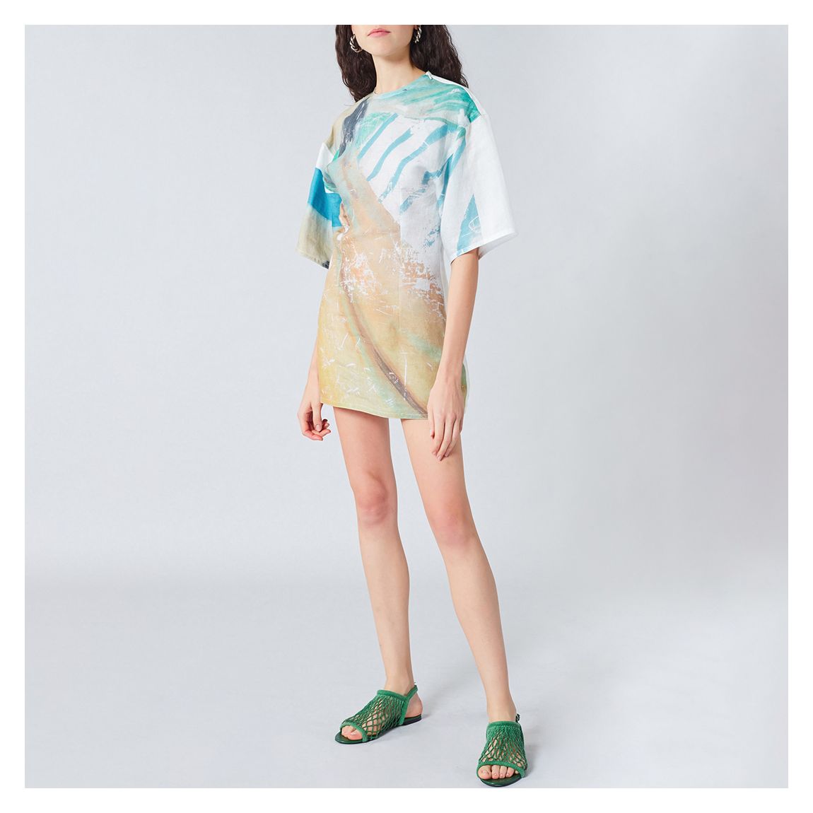 White Linen Printed Mini Dress main product photo