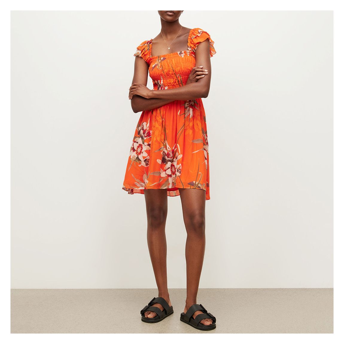 Orange Mali Floral Midi Dress main product photo