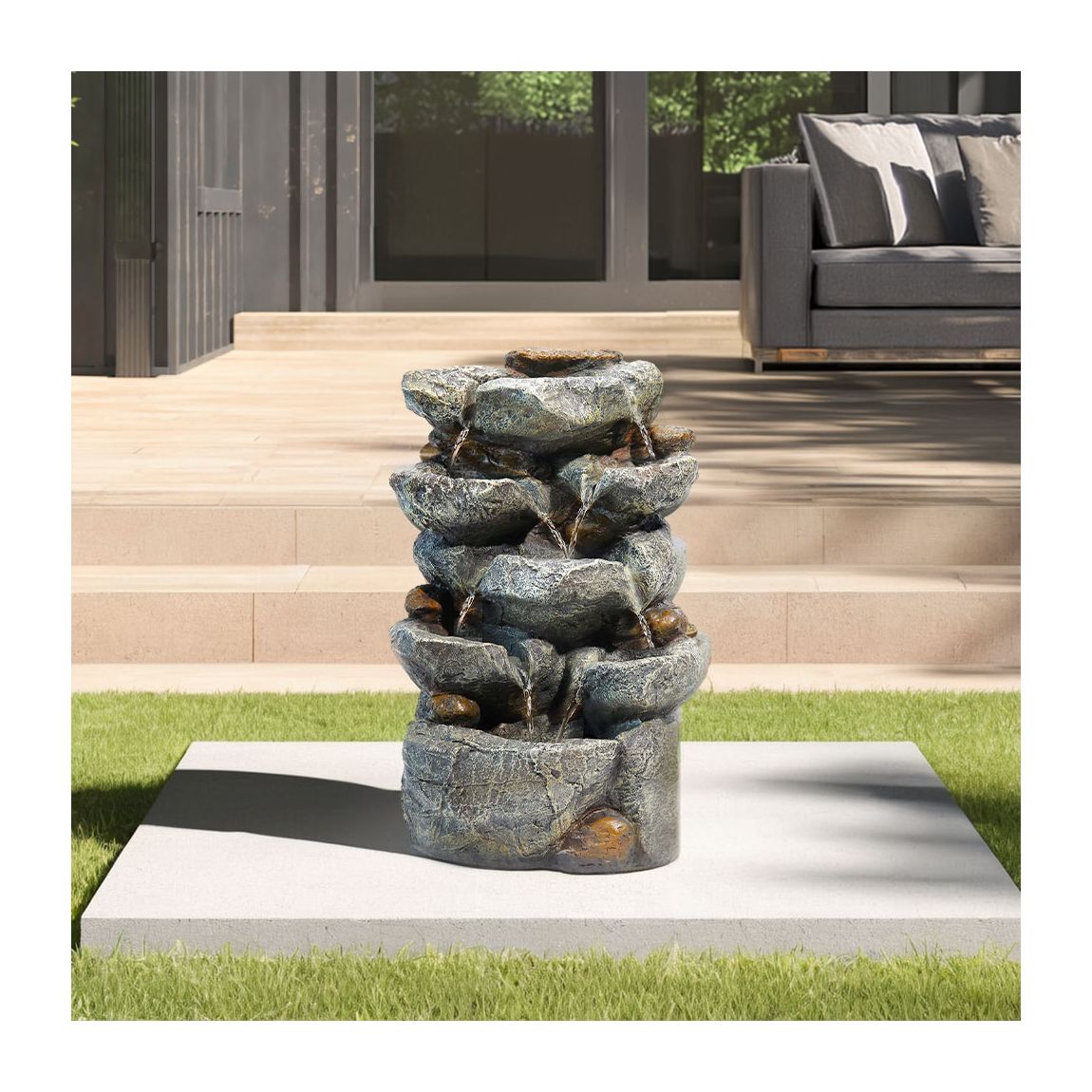 Outdoor Solar-Powered Fountain Rockery with LED Light 31 cm W x 24 cm D x 49 cm H main product photo
