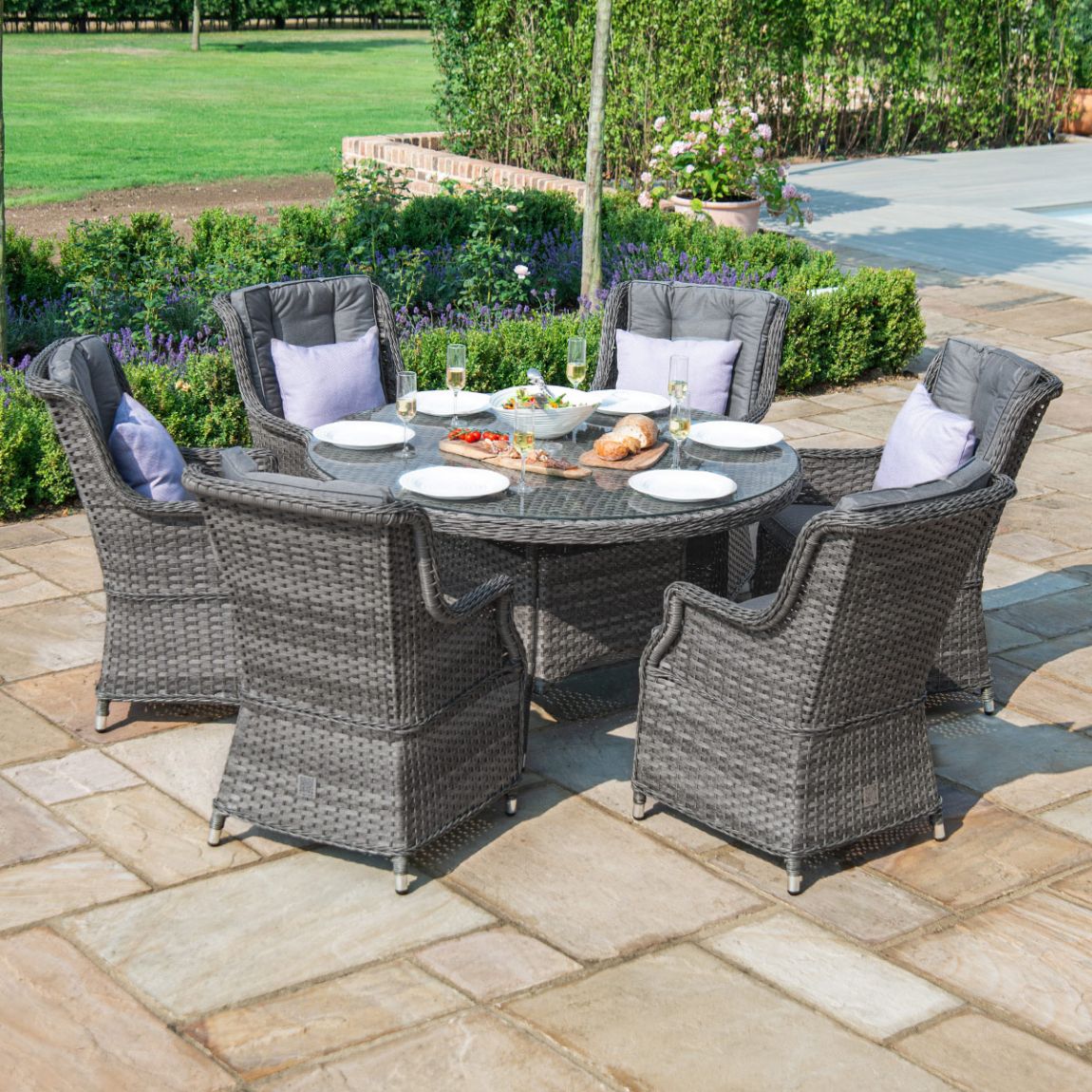 Victoria 6 Seat Round Dining Set with Square Chairs main product photo