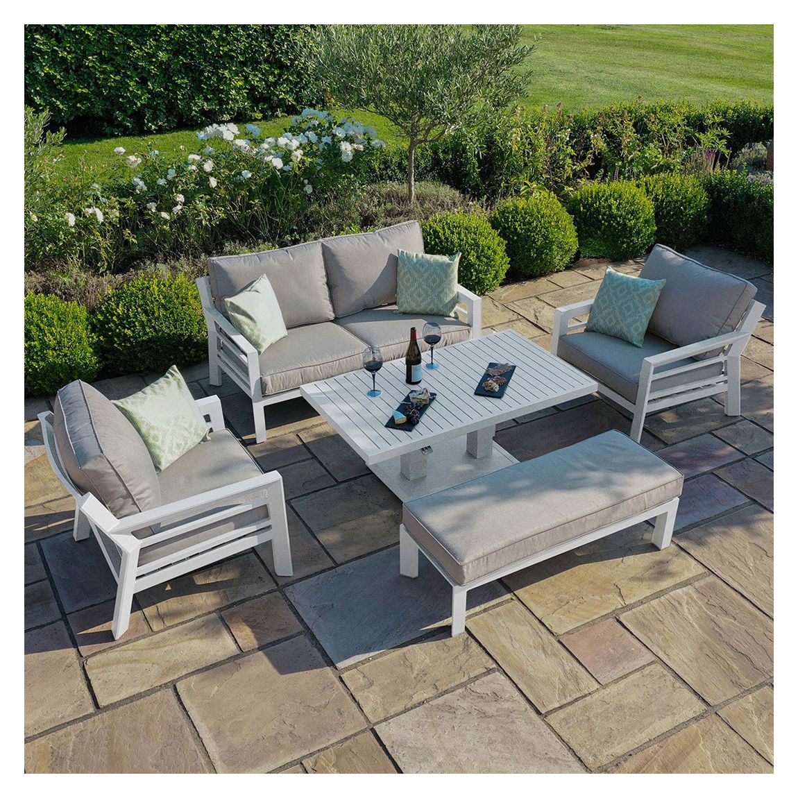 New York 2 Seat Sofa Set with Rising Table, White main product photo