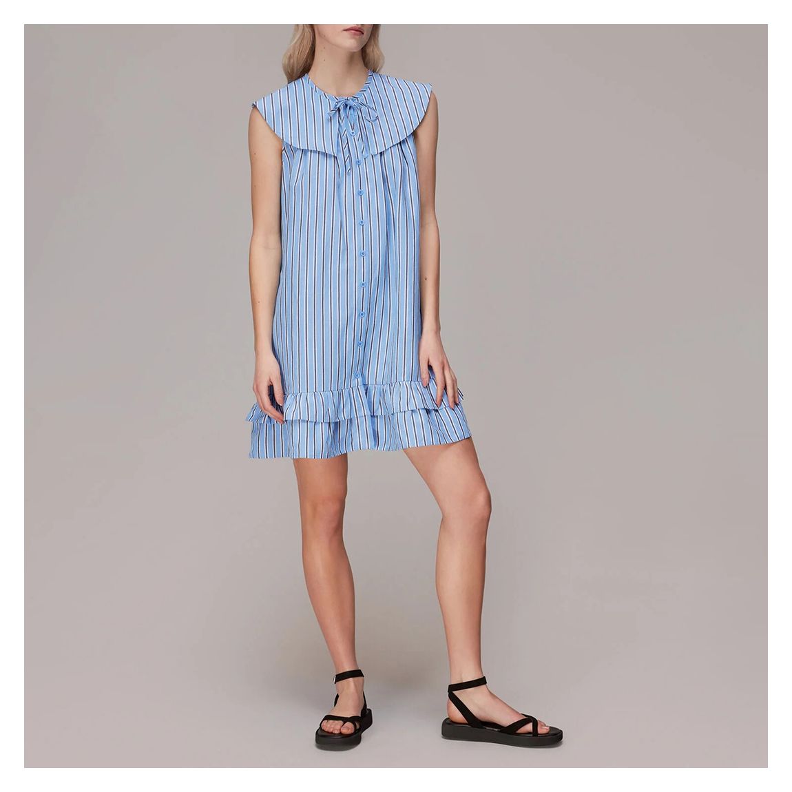 Blue Stripe Collared Trapeze Dress main product photo