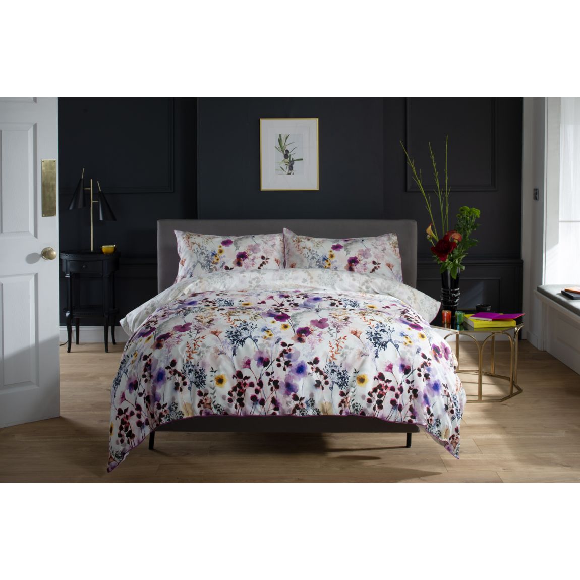 The Lyndon Company Watercolour Floral Lavender Duvet Cover Set Lilac Single main product photo