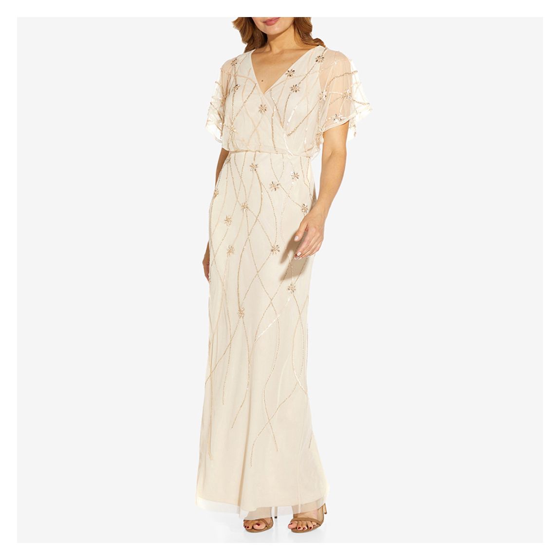 Pink Bead Surplice Blouson Maxi Dress main product photo