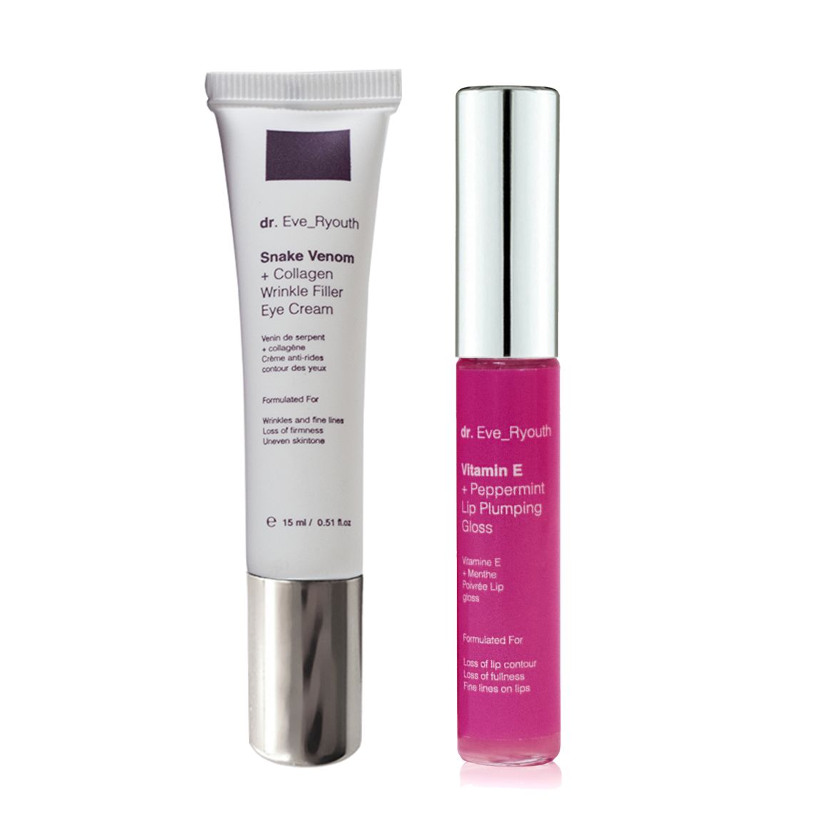 Snake Venom + Collagen Wrinkle Filler Eye Cream 15 + Vitamin E and Peppirment lip Plumps 8ml main product photo