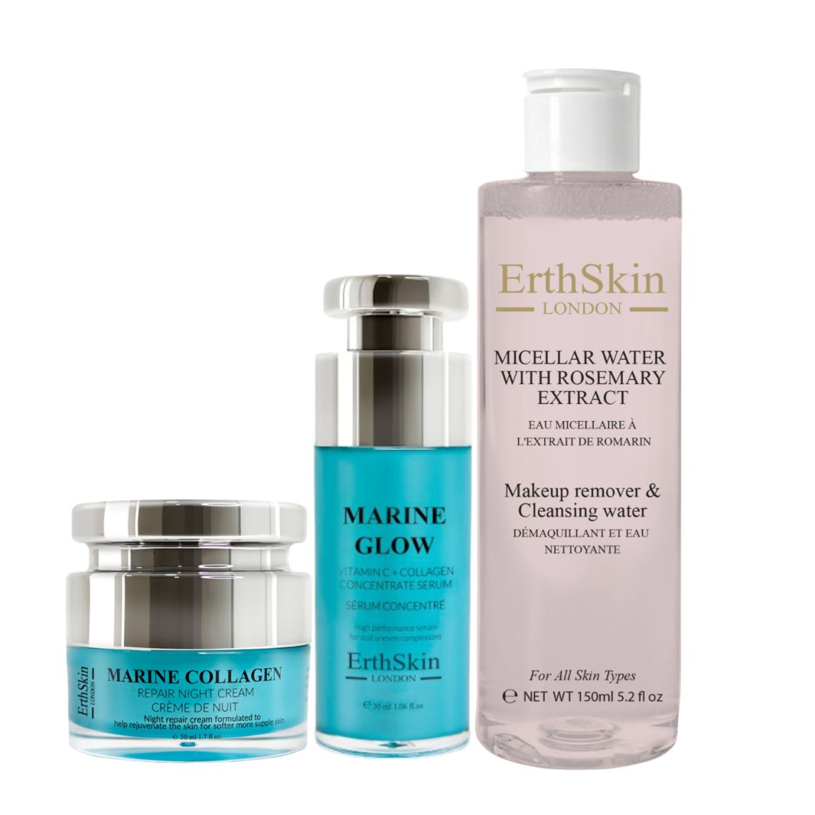 Micellar Water with Rosemary Extract 150ml+ Marine Glow Vitamin C + Collagen Concentrate Serum 30ml+Marine Collagen Night Cream 50ml main product photo