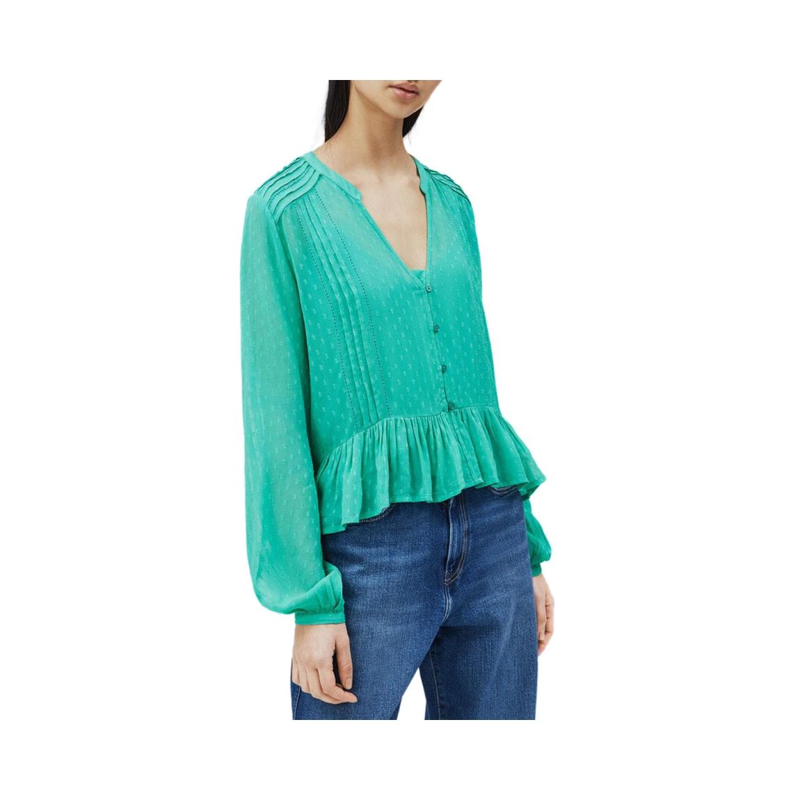 Long Sleeve Peplum Blouse Wo - Green Shirts main product photo