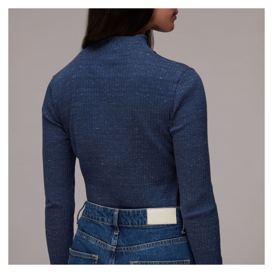 Blue Rib High Neck Melange Top main product photo