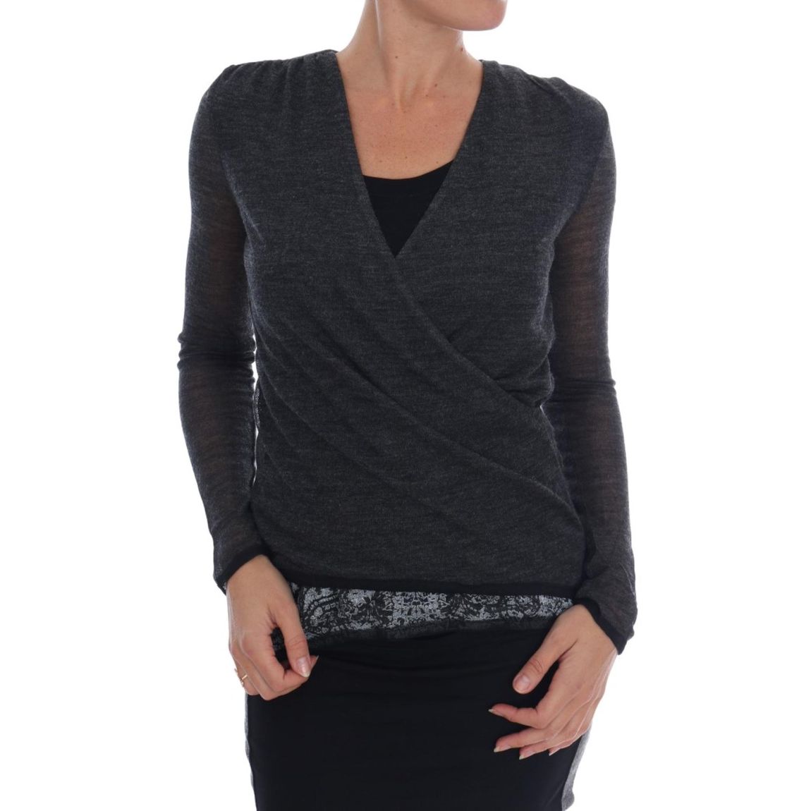 Wrap Knit Top TSH1553 Wo - Gray T-Shirts main product photo