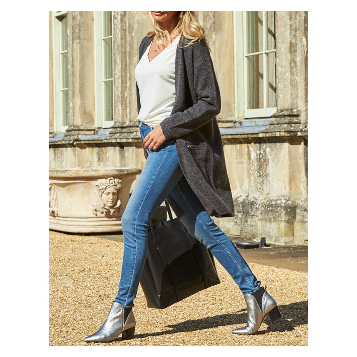 Charcoal Longline Zip Pocket Cardigan main product photo
