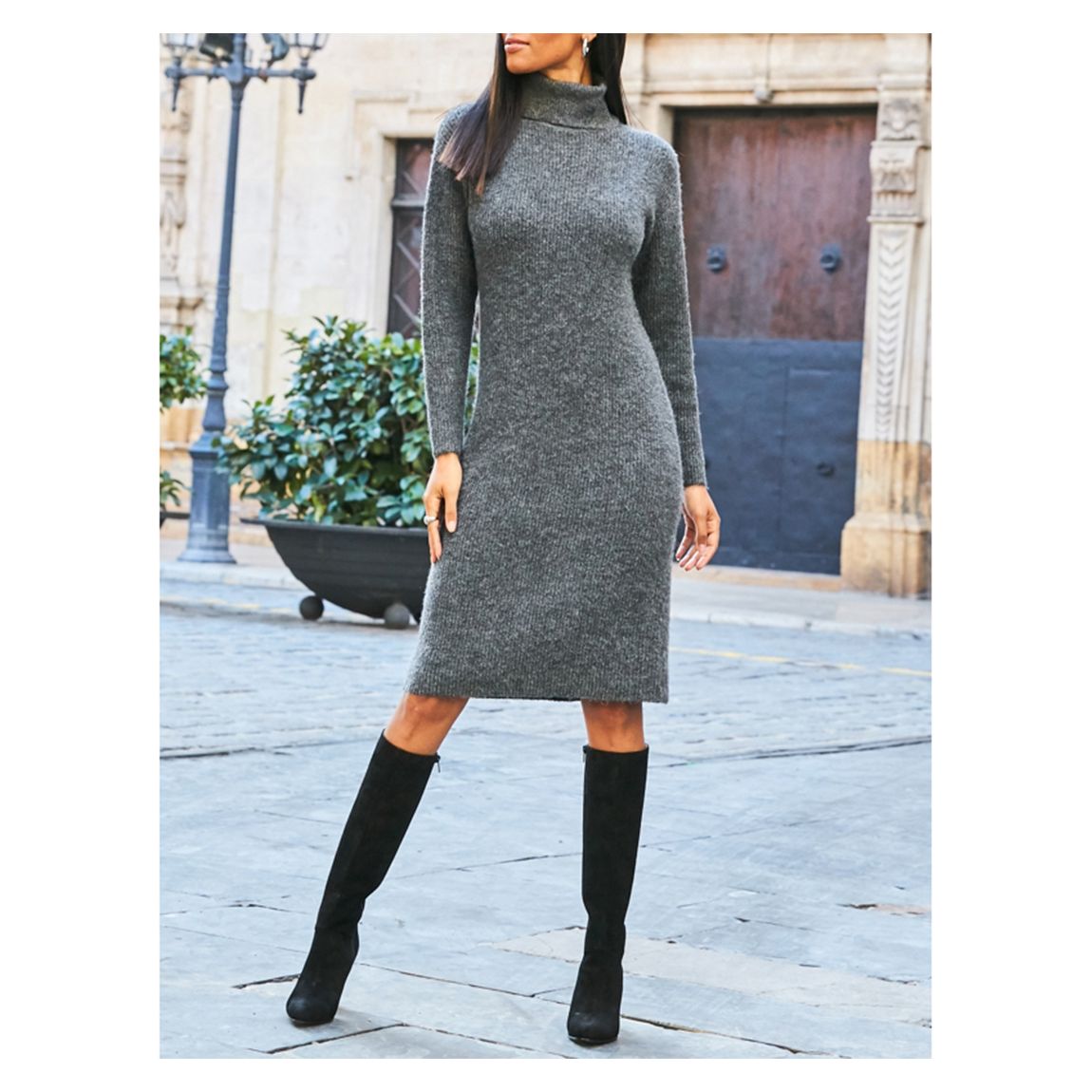 Charcoal Grey Roll Neck Rib Jumper Dress main product photo