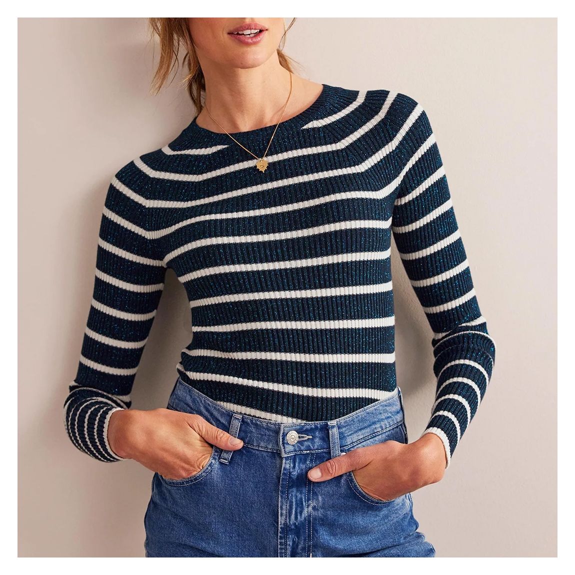 Navy/Ivory Effie Sparkle Stripe Jumper main product photo