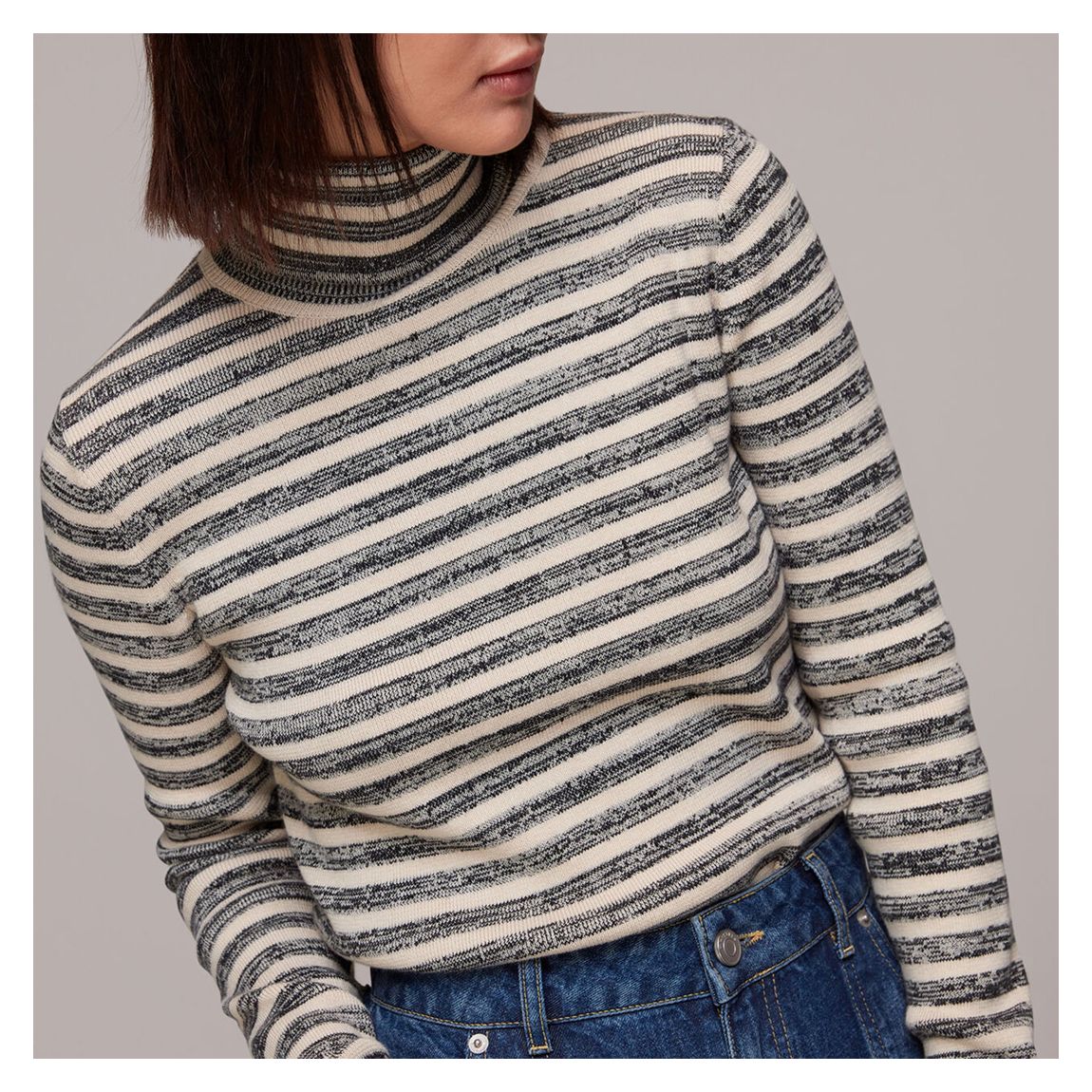 Cream Stripe Cotton Blend Polo Jumper main product photo