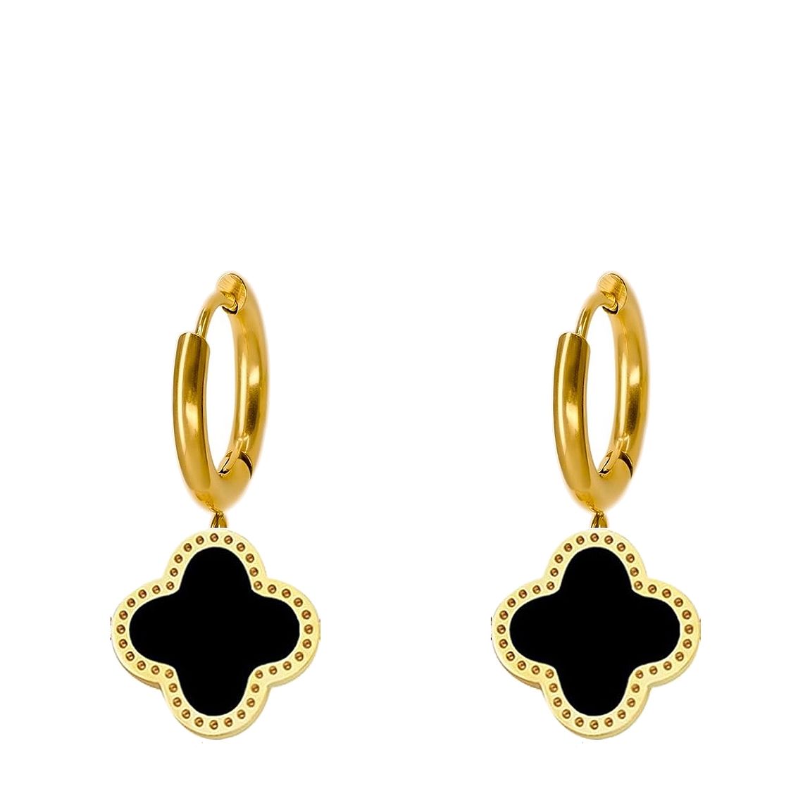 18K Gold Black Motif Drop Earrings main product photo