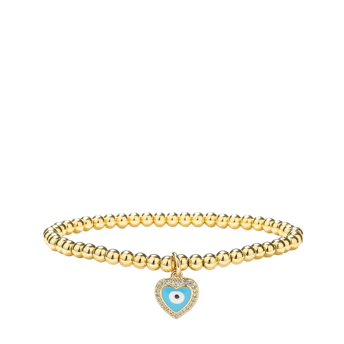 18K Gold Blue Heart Enamel Eye Charm Bracelet main product photo