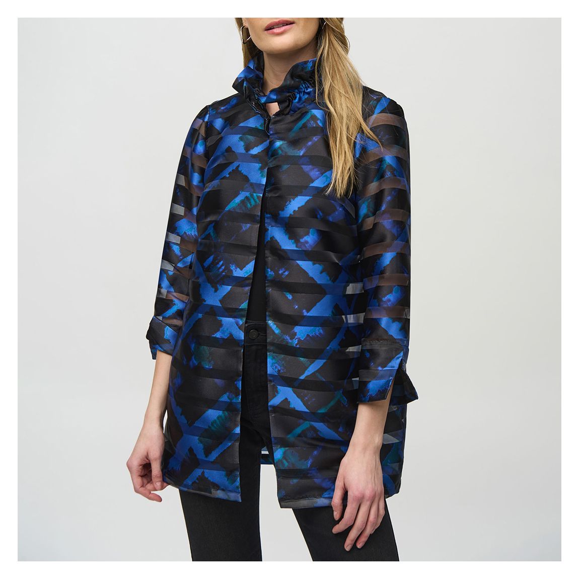 Black/Blue Printed Semi-Sheer Jacket main product photo