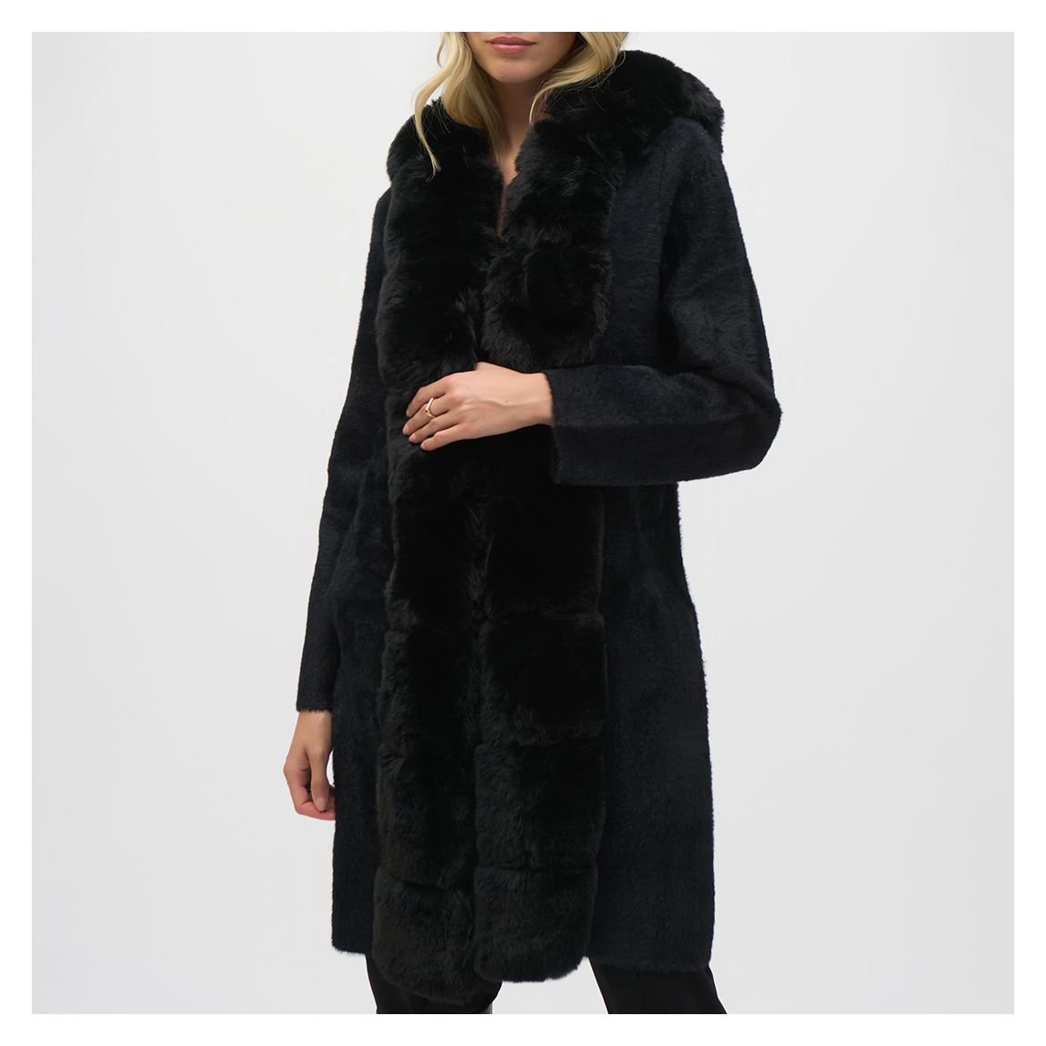 Black Faux Fur Hooded Coat main product photo