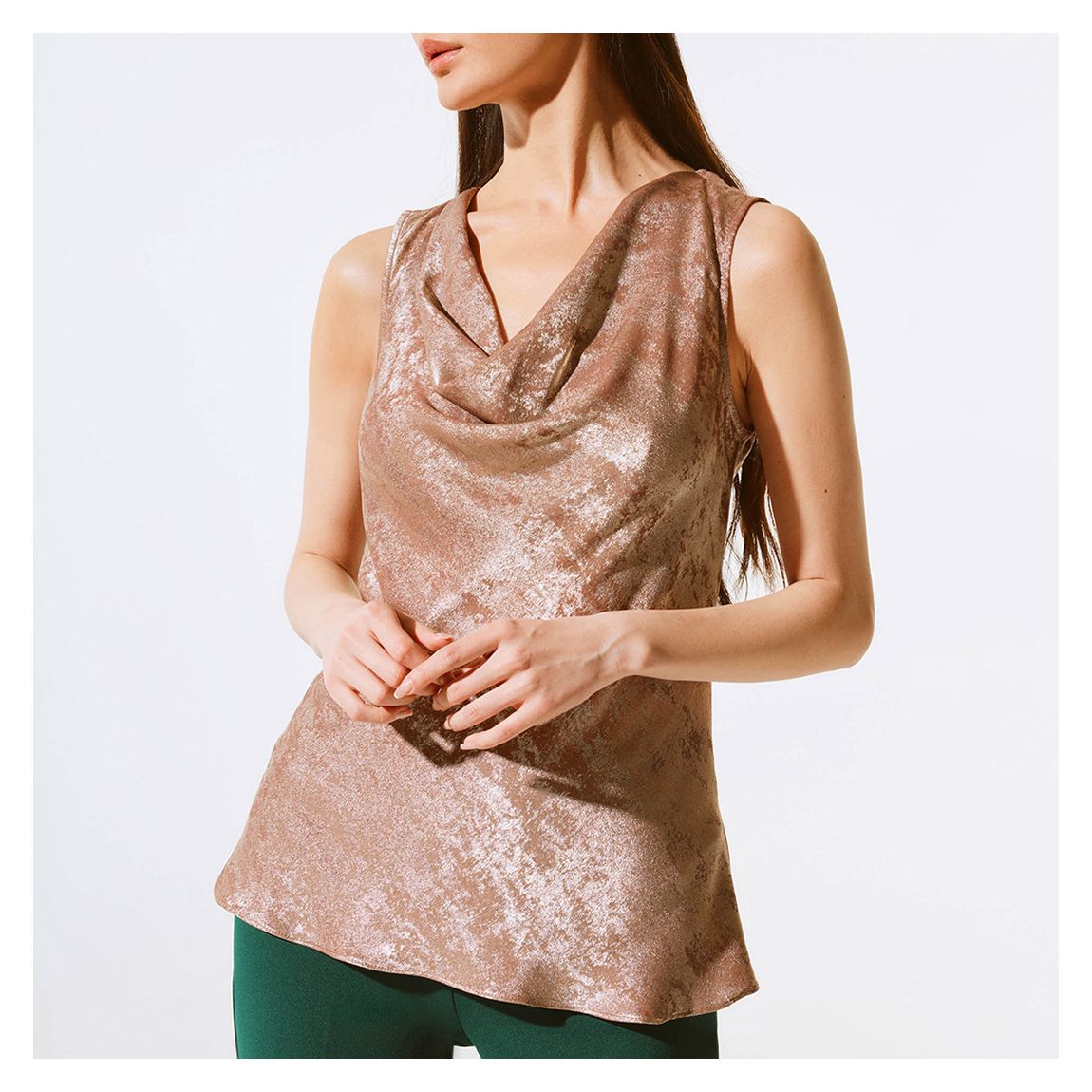 Blush Sparkle Cowl Neck Blouse main product photo