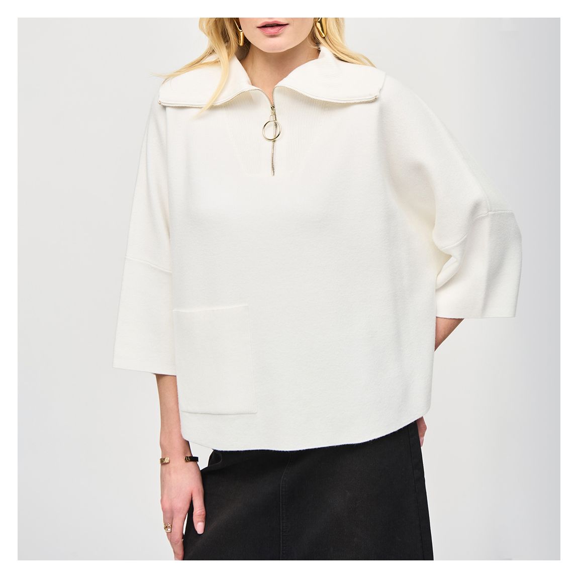 White Wide Collar Quarter Zip Jumper main product photo
