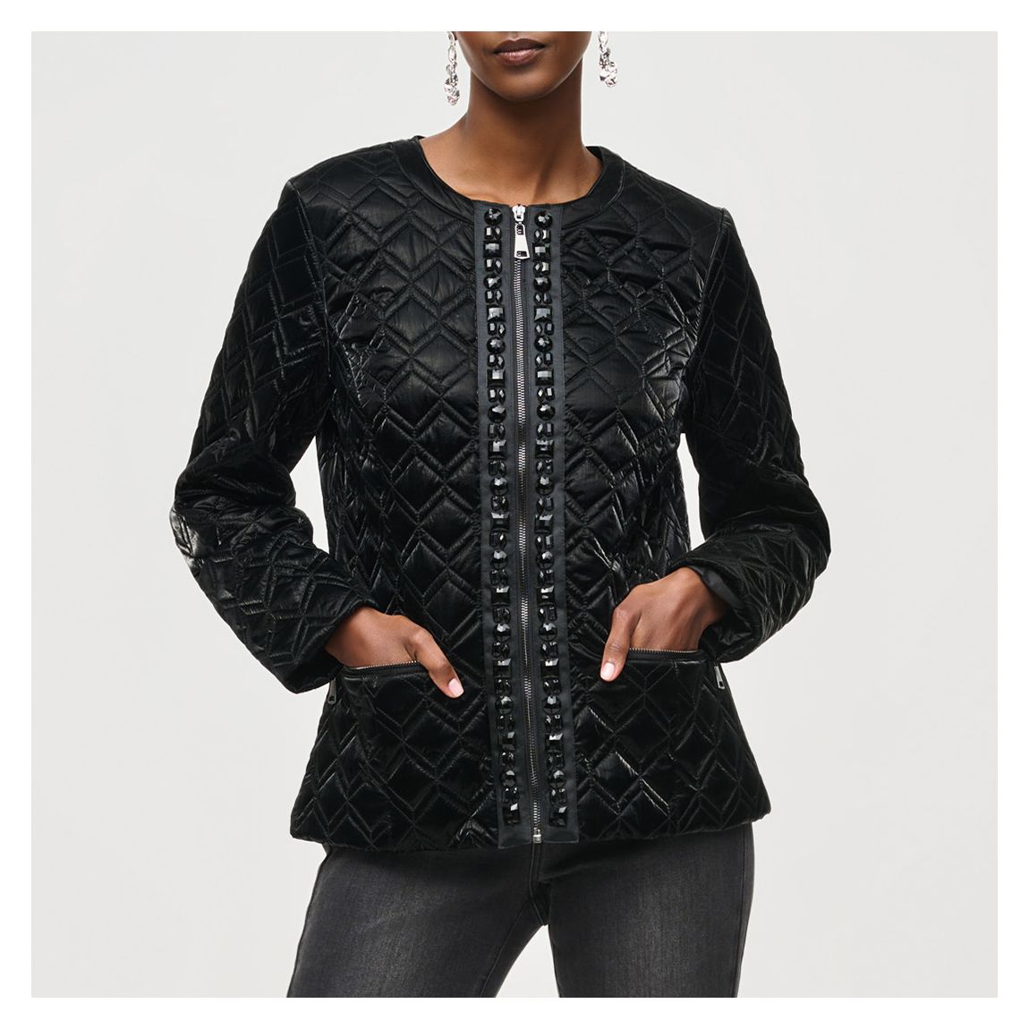 Black Quilted Embellished Jacket main product photo