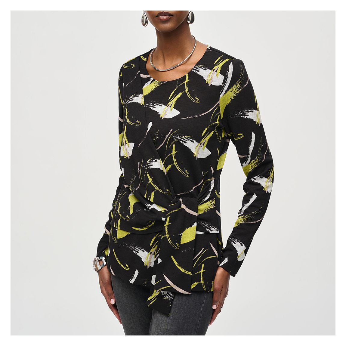 Black Printed Wrap Tie Blouse main product photo