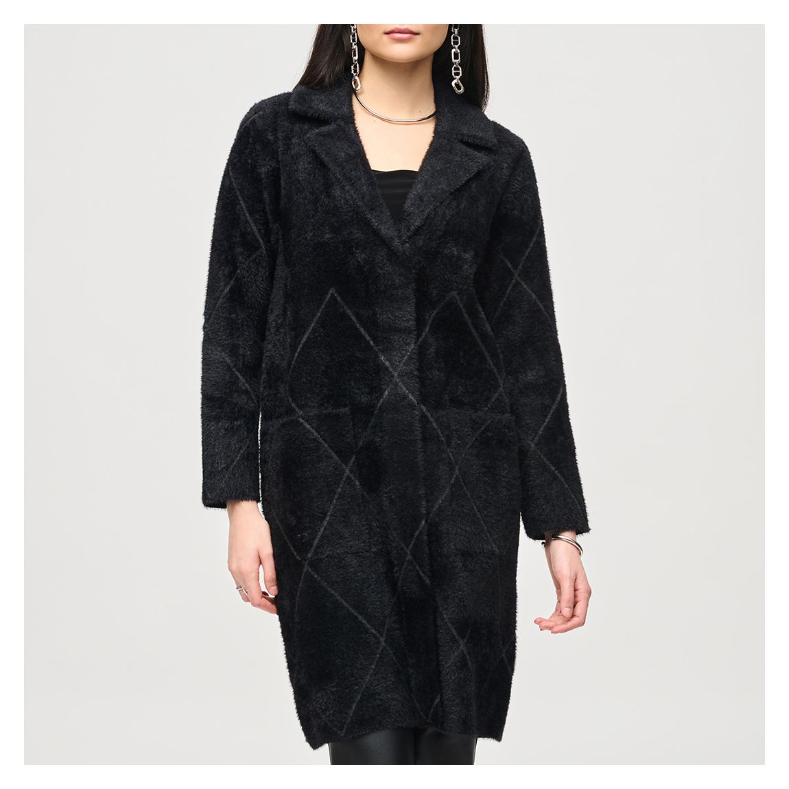 Black Soft Diamond Pattern Coat main product photo