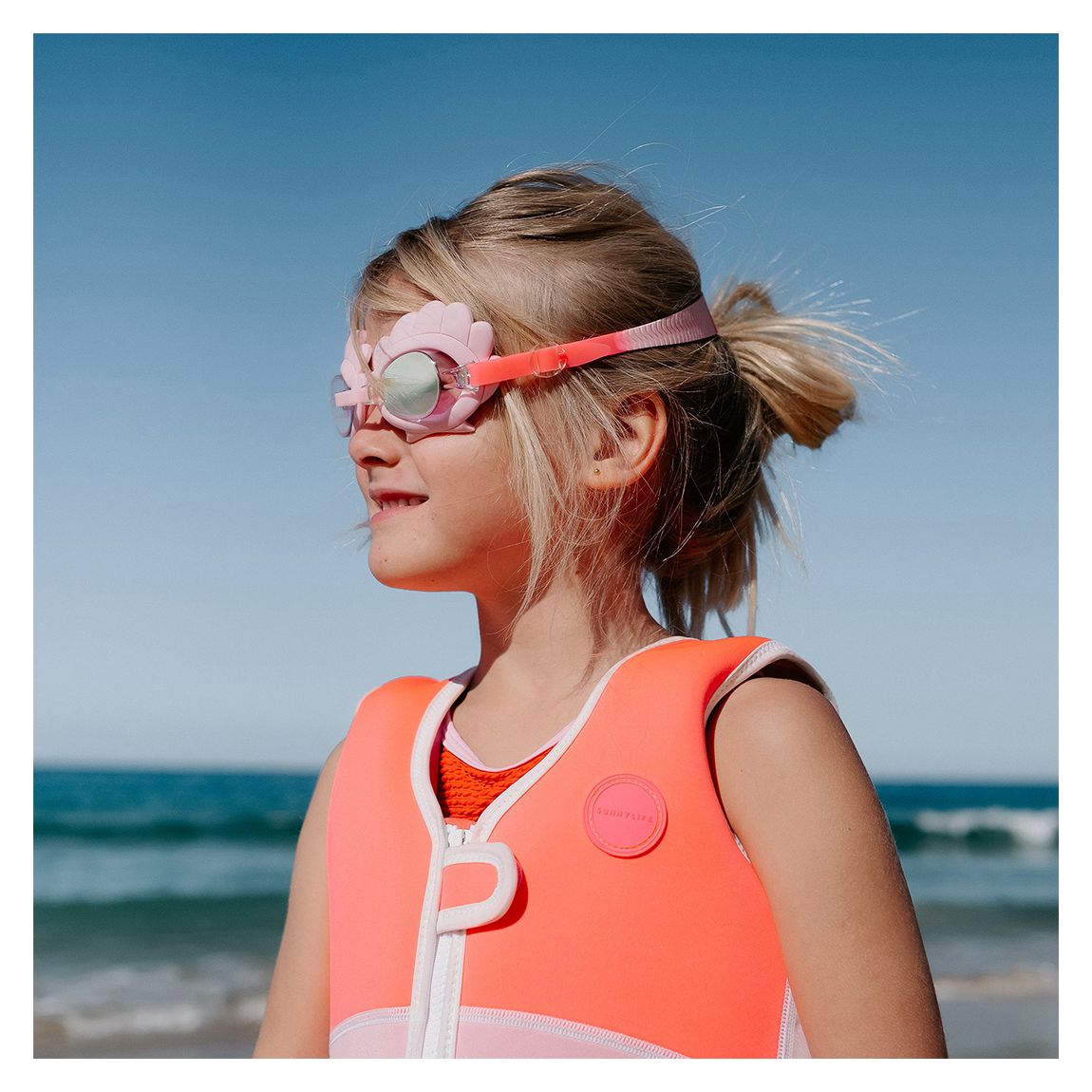 Melody the Mermaid Mini Swim Goggles Neon Strawberry main product photo