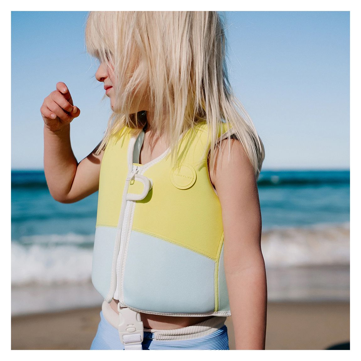 Salty the Shark Swim Vest 1-2 Aqua Neon Yellow main product photo