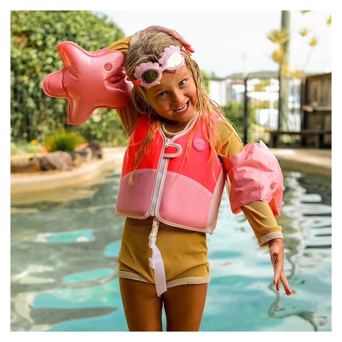 Melody the Mermaid Swim Vest 1-2 Neon Strawberry main product photo