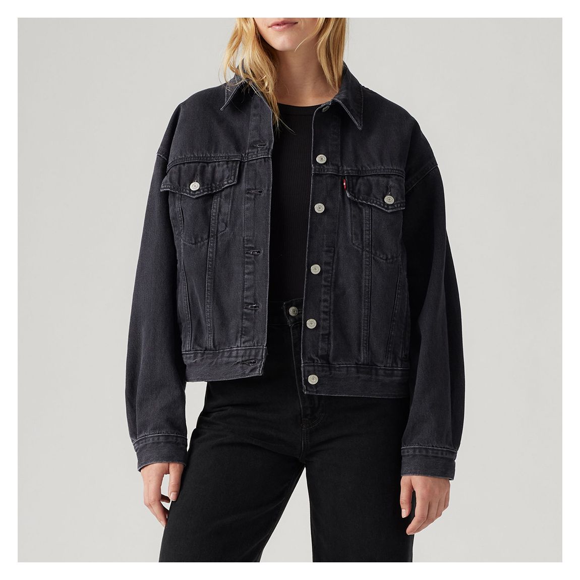 Black 90s Oversized Trucker Jacket main product photo