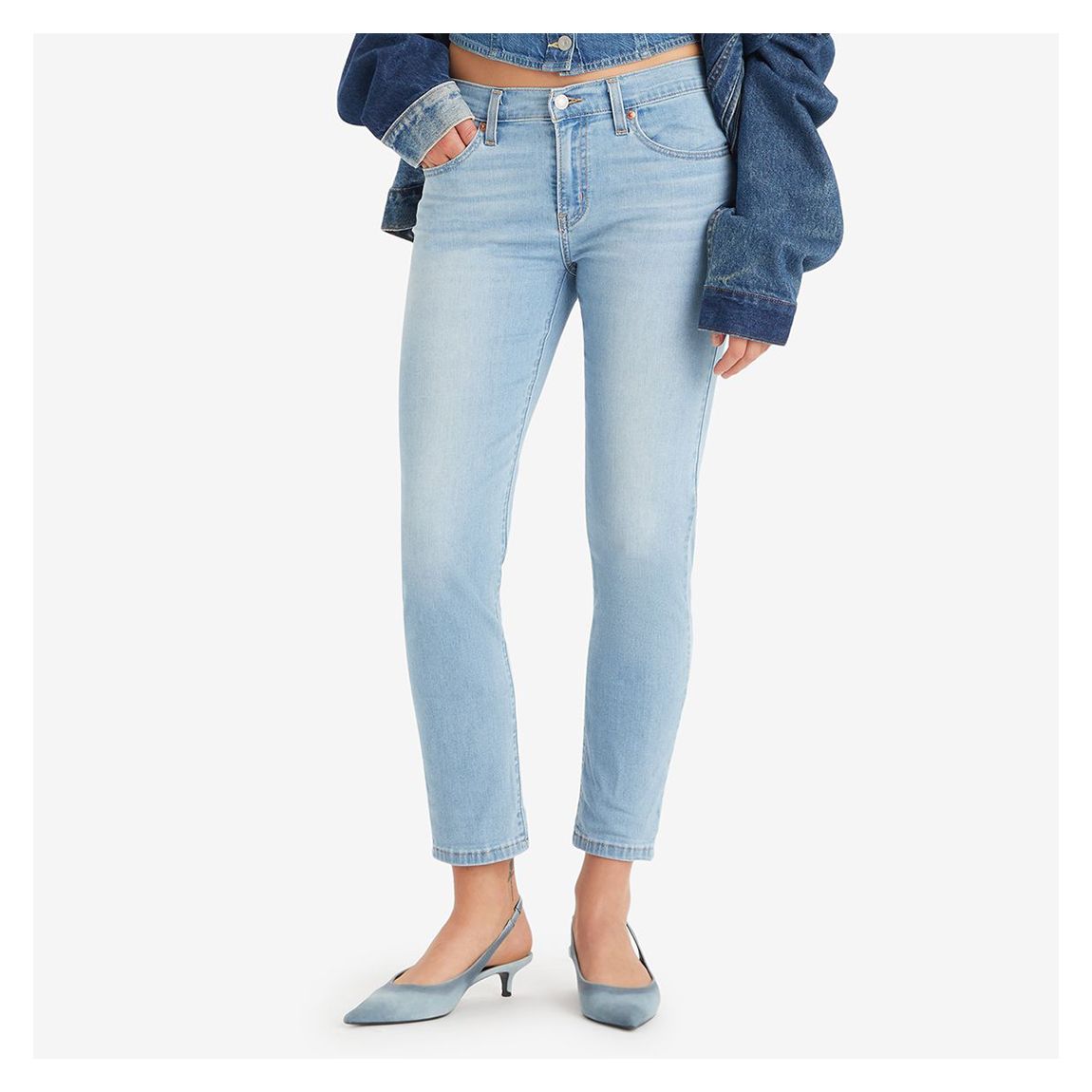 Light Blue Mid Rise Slim Stretch Jeans main product photo