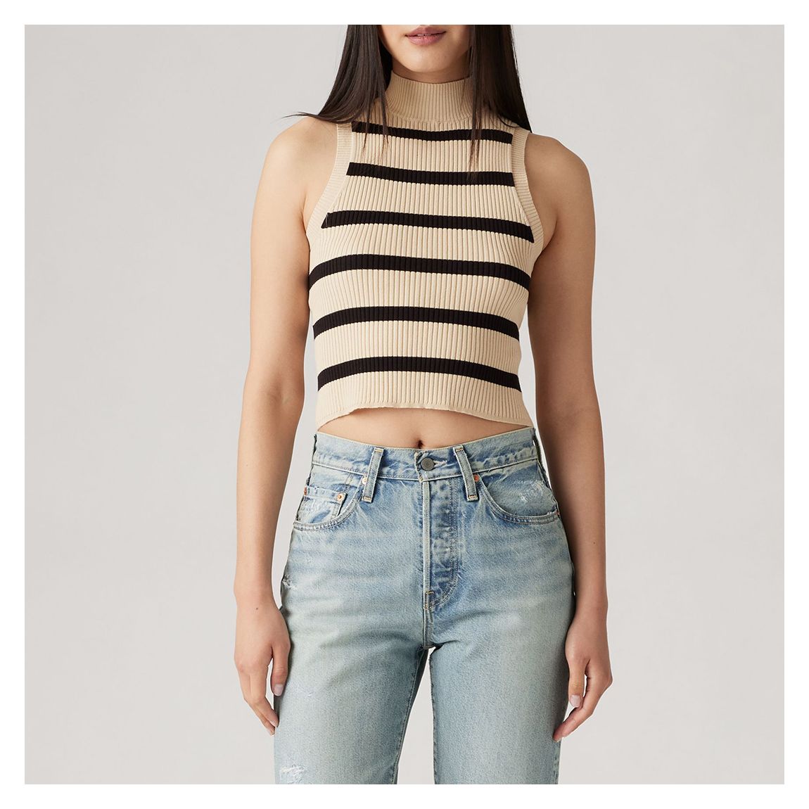 Cream/Black Stripe Knit Tank Top main product photo