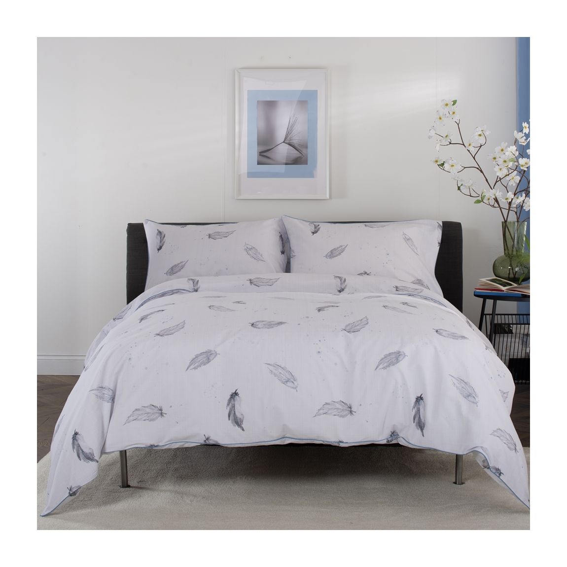 Swirl of Feathers Printed Percale Cotton Duvet Set Double main product photo