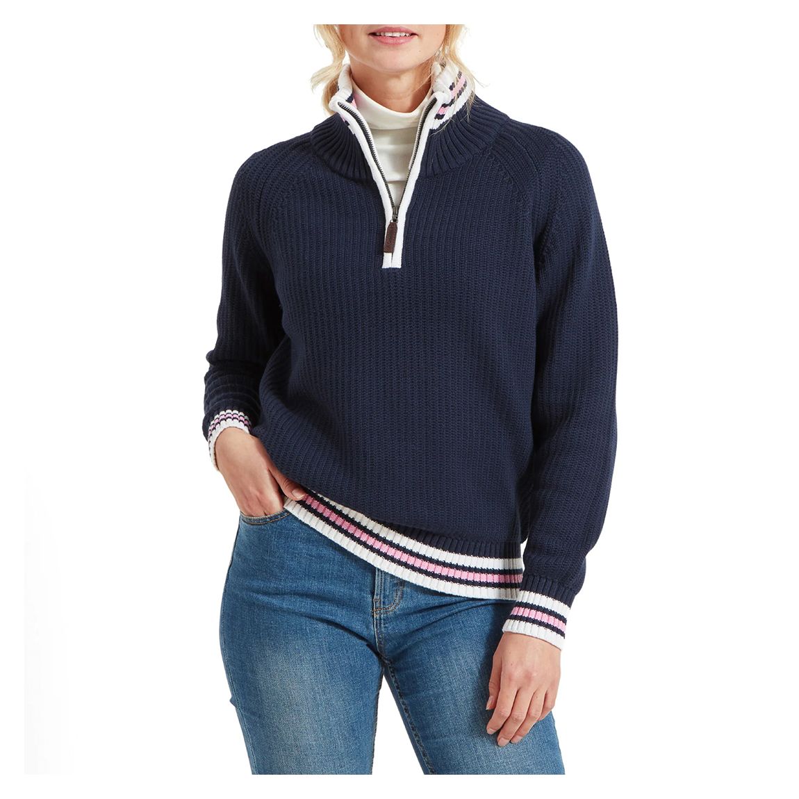 Navy/White Havelet Bay Quarter Zip Jumper main product photo