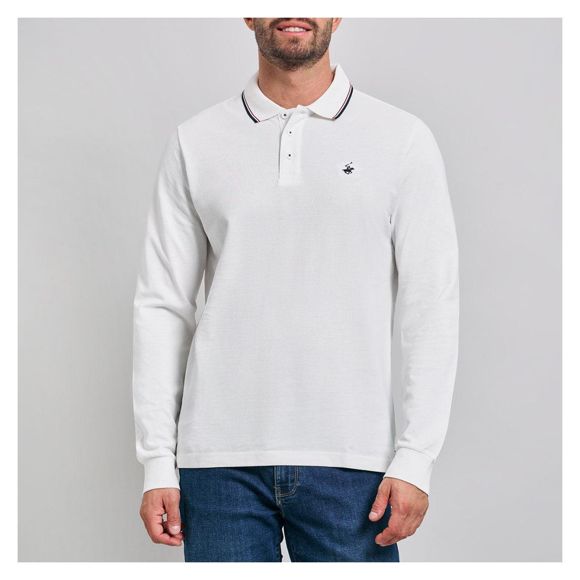 White Tipped Long Sleeve Polo Shirt main product photo