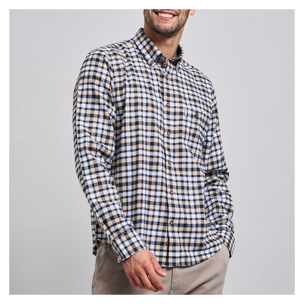 BUTTON DOWN FLANNEL CHECK SHIRT ECRU main product photo