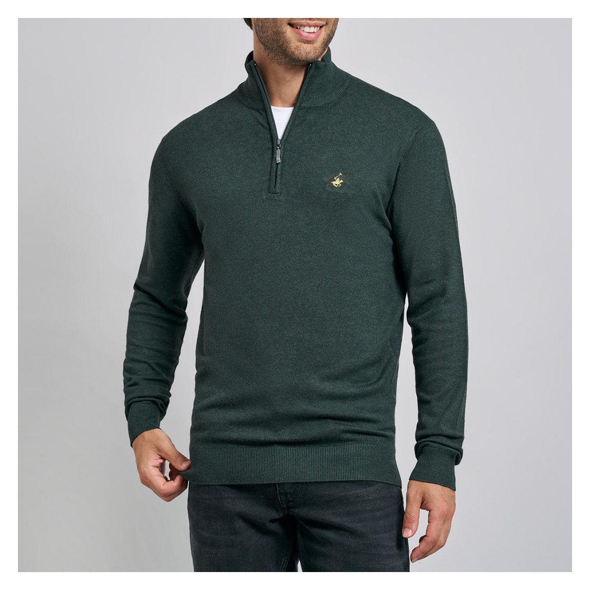 Green Polo Pony 1/4 Zip Knitted Jumper main product photo